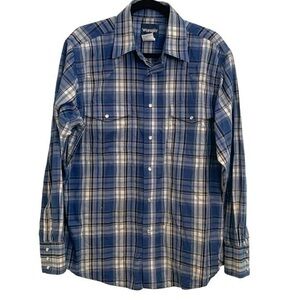 Wrangler Pearl‎ Snap Long Sleeve Shirt Blue  Size Large
